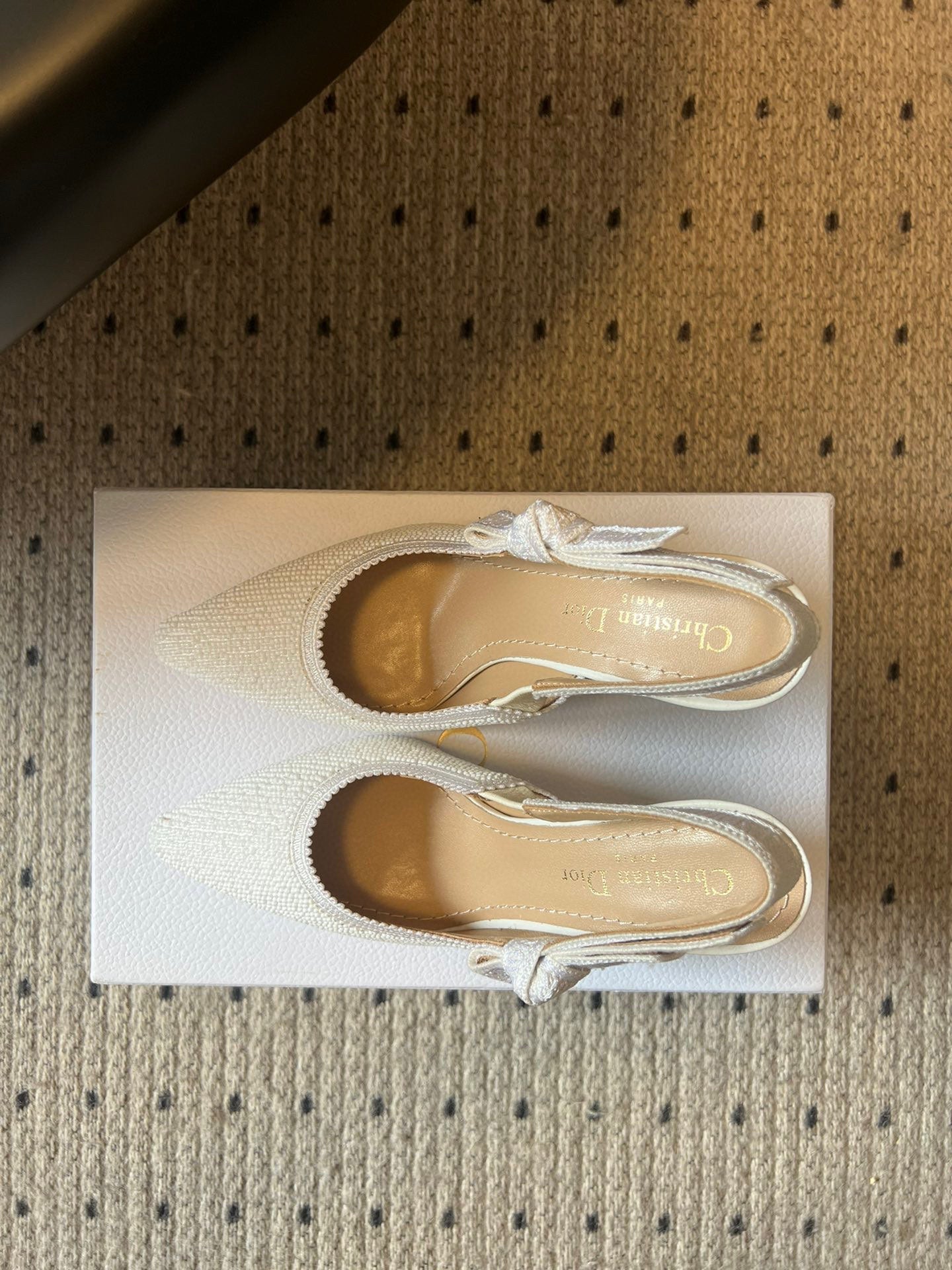 CD J'Adior Slingback heels 95 White in Cotton with Metallic Thread Embroidery 598135