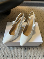 CD J'Adior Slingback heels 95 White in Cotton with Metallic Thread Embroidery 598135