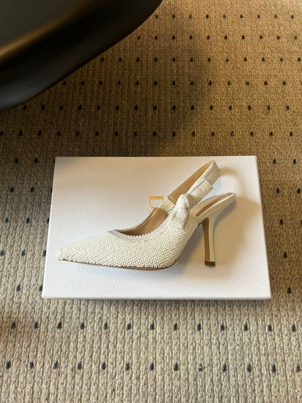 CD J'Adior Slingback heels 95 White in Cotton with Metallic Thread Embroidery 598135