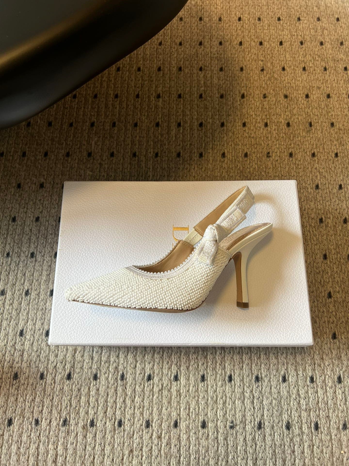 CD J'Adior Slingback heels 95 White in Cotton with Metallic Thread Embroidery 598135