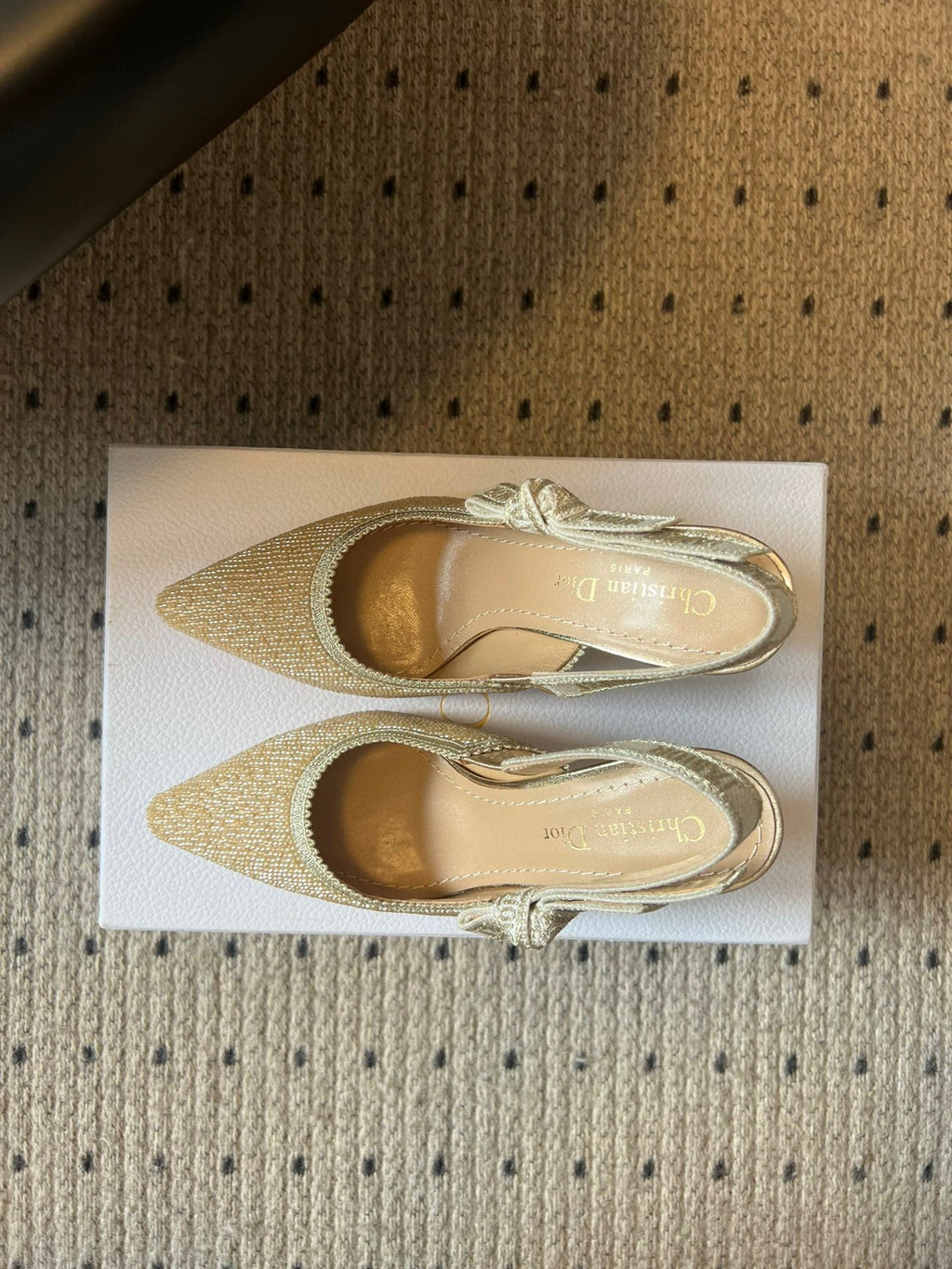 CD J'Adior Slingback heels 95 Beige in Cotton with Metallic Thread Embroidery 598131