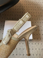 CD J'Adior Slingback heels 95 Beige in Cotton with Metallic Thread Embroidery 598131