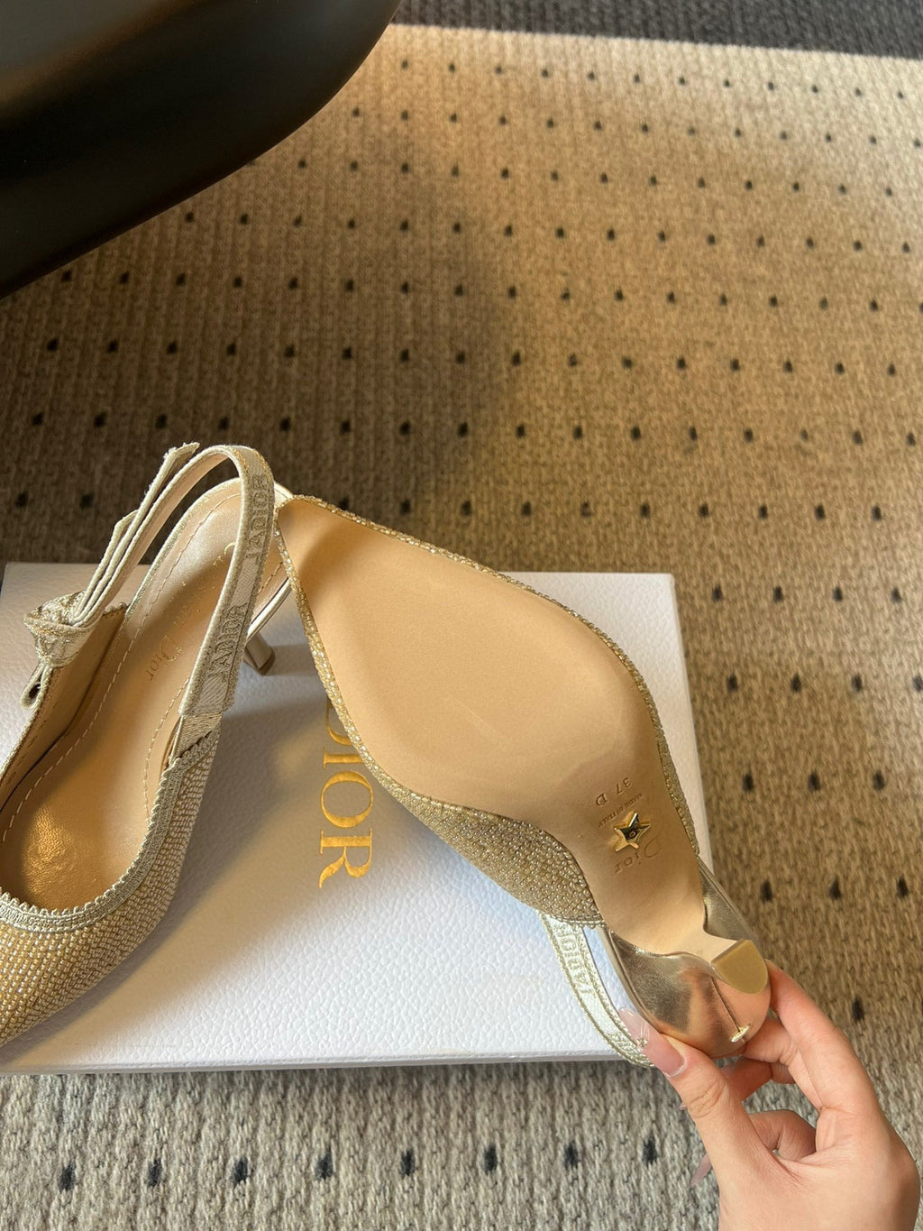 CD J'Adior Slingback heels 95 Beige in Cotton with Metallic Thread Embroidery 598131