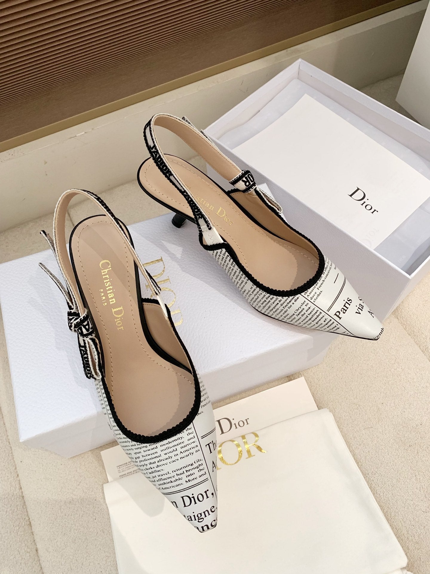 CD J'Adior Strappy Open Back Sandals 65 White in Sheepskin 598121
