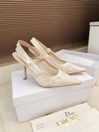 CD Ribbon Lace Open-toe Ivory Sandals 95 in Sheepskin 598119