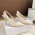 CD Ribbon Lace Open-toe Ivory Sandals 95 in Sheepskin 598119