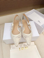CD Ribbon Lace Open-toe Ivory Sandals in Sheepskin 598117