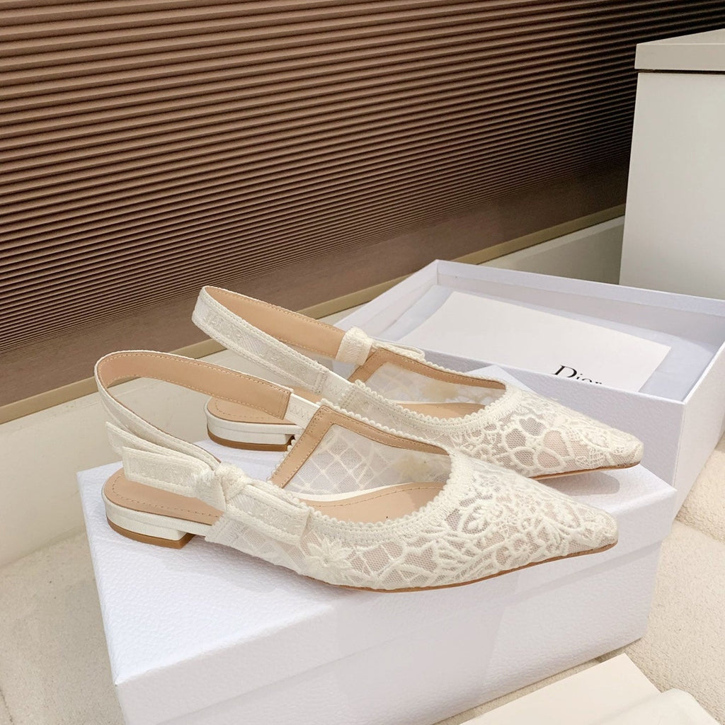 CD Ribbon Lace Open-toe Ivory Sandals in Sheepskin 598117