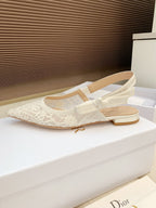 CD Ribbon Lace Open-toe Ivory Sandals in Sheepskin 598117