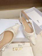 CD Ribbon Lace Open-toe Ivory Sandals in Sheepskin 598117
