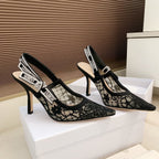 CD Ribbon Lace Open-toe Black Sandals 95 in Sheepskin 598116