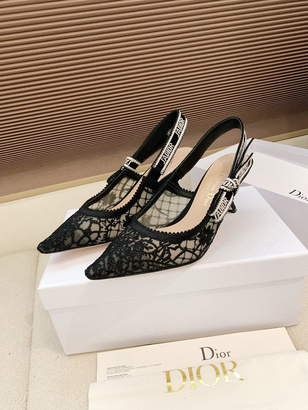 CD Ribbon Lace Open-toe Black Sandals 65 in Sheepskin 598115