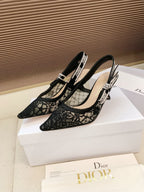 CD Ribbon Lace Open-toe Black Sandals 65 in Sheepskin 598115