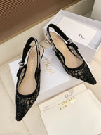 CD Ribbon Lace Open-toe Black Sandals 65 in Sheepskin 598115