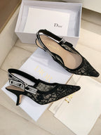 CD Ribbon Lace Open-toe Black Sandals 65 in Sheepskin 598115