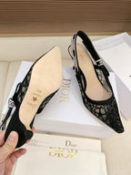CD Ribbon Lace Open-toe Black Sandals 65 in Sheepskin 598115