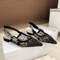 CD Ribbon Lace Open-toe Black Sandals in Sheepskin 598114