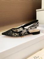 CD Ribbon Lace Open-toe Black Sandals in Sheepskin 598114