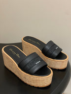 CD Dway Platform Heel 80mm Sandals Black Calskin