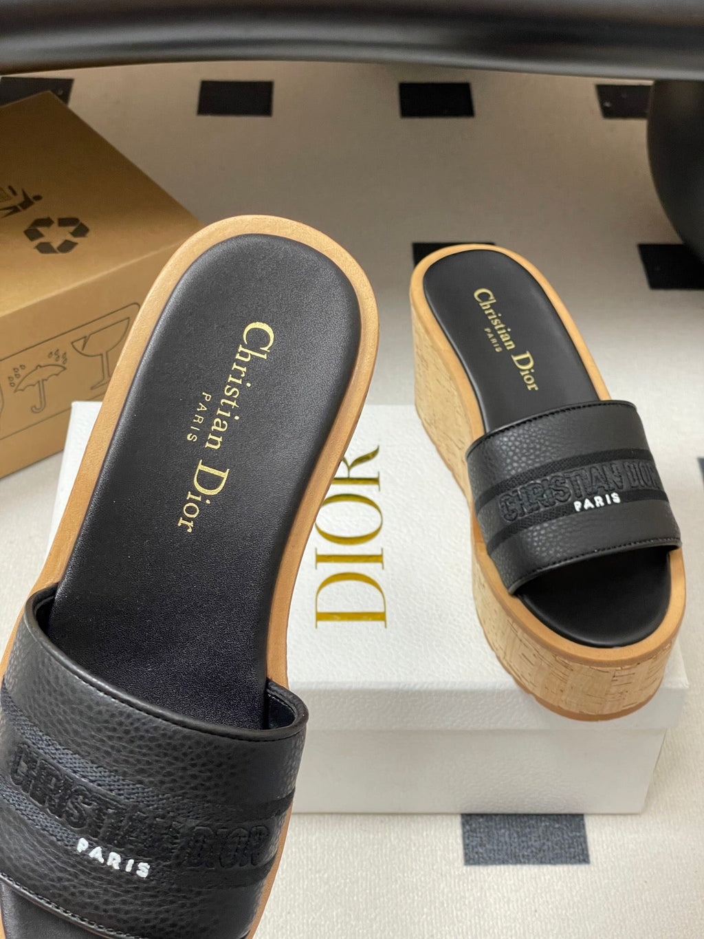 CD Dway Platform Heel 80mm Sandals Black Calskin