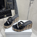 CD 25SS D-Attitude Wedge Sandals 90 Black in Cowhide 598110