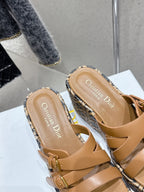 CD 25SS D-Attitude Wedge Sandals 90 Brown in Cowhide 598109