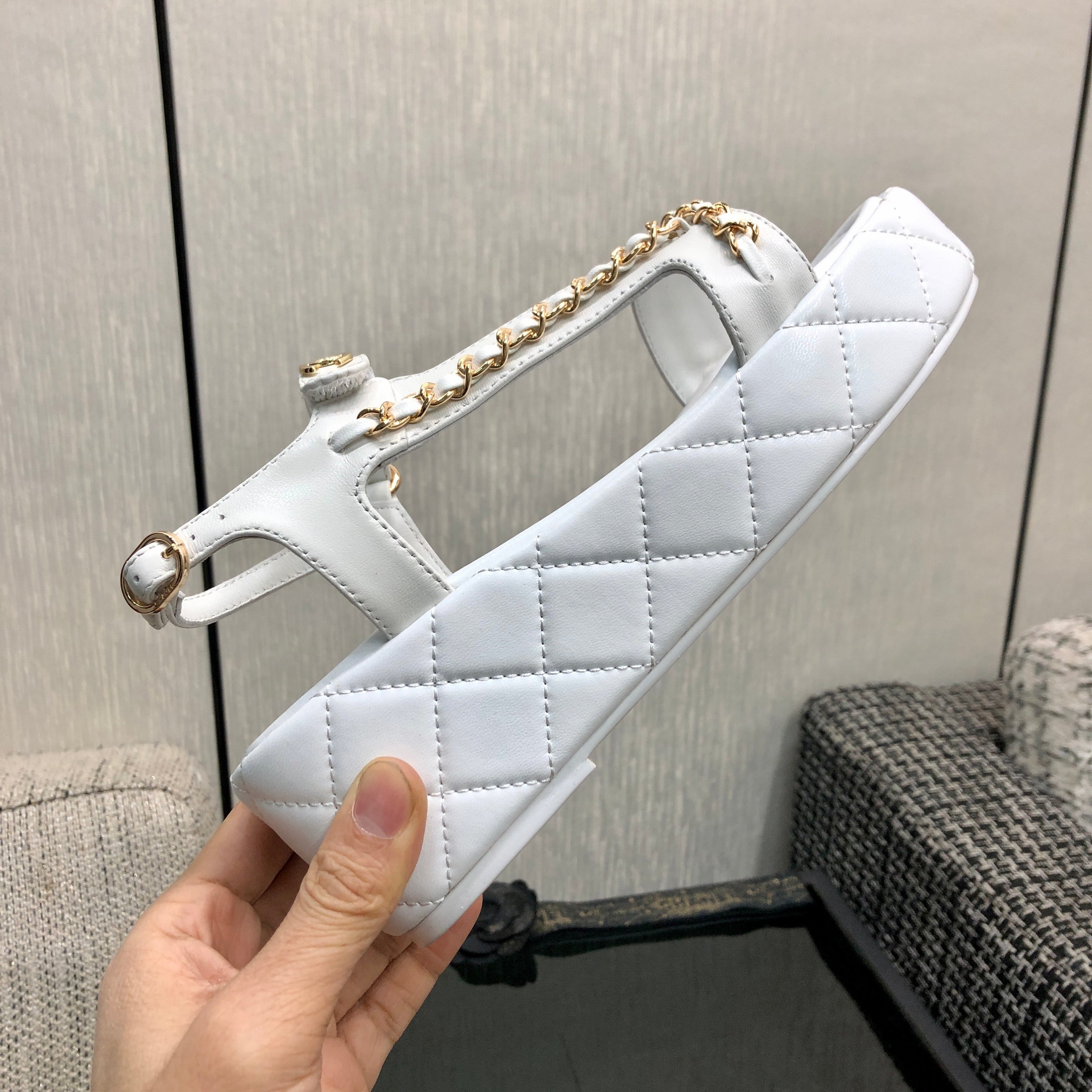 Chanel 26 Platform Chain Sandals White in Lambskin 602506