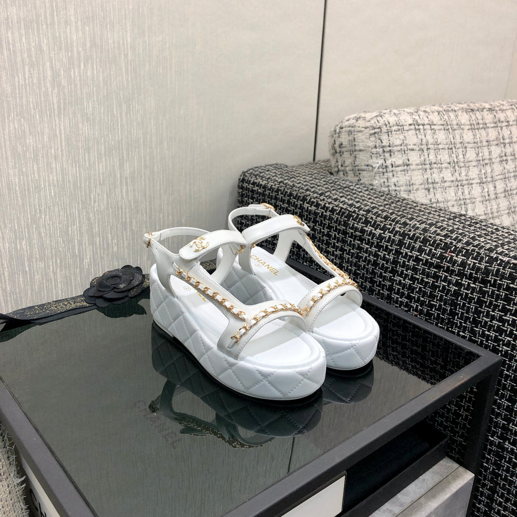 Chanel 26 Platform Chain Sandals White in Lambskin 602506