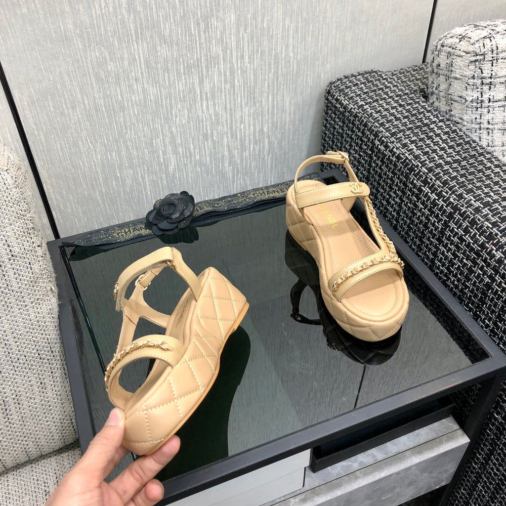 Chanel 26 Platform Chain Sandals Beige in Lambskin 602505