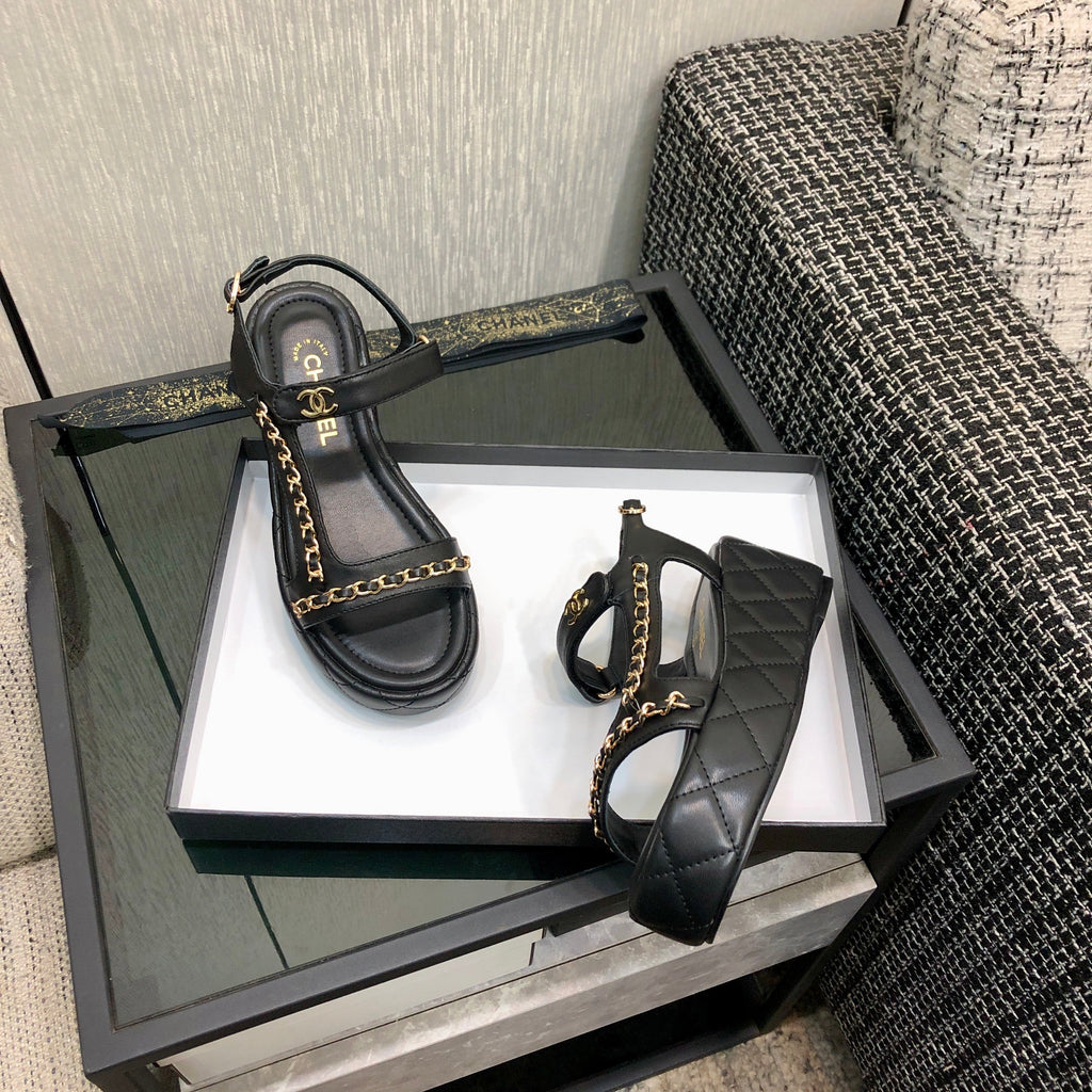 Chanel 26 Platform Chain Sandals Black in Lambskin 602503