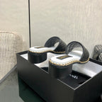 Chanel 26 High-Heeled Chain Slippers Black in Lambskin 602482