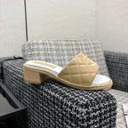 Chanel 26 High-Heeled Chain Slippers Beige in Lambskin 602481