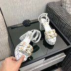 Chanel 26 Runway Style High-Heeled Sandals White in Tweed Fabric 602479