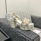 Chanel 26 Runway Style High-Heeled Sandals Off-White in Tweed Fabric 602478