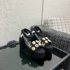 Chanel 26 Runway Style High-Heeled Sandals Black in Tweed Fabric 602477