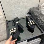Chanel 26 Runway Style High-Heeled Sandals Black in Tweed Fabric 602477