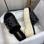Chane 26 Platform Slippers Black in Patent Leather with Wool 602465