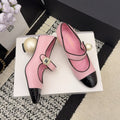 CC Pearl Heel with Rhinstone Clasp Mary Janes Pink Cowhide 602355
