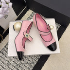 CC Pearl Heel with Rhinstone Clasp Mary Janes Pink Cowhide 602355