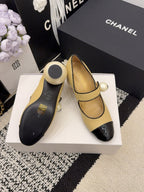 CC Pearl Heel with Rhinstone Clasp Mary Janes Beige Cowhide 602354