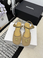 Chanel Square Toe Mary Jane Flats Beige in Mesh fabric 602172