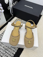 Chanel Square Toe Mary Jane Flats Beige in Mesh fabric 602172
