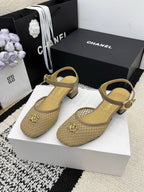 Chanel Square Toe Mary Jane Flats Beige in Mesh fabric 602172