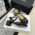 Chanel Square Toe Mary Jane Flats Black in Mesh fabric 602171