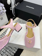 Chanel Square Toe Mary Jane Flats Pink in Mesh fabric 602170