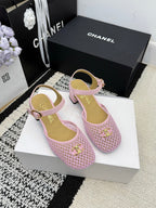 Chanel Square Toe Mary Jane Flats Pink in Mesh fabric 602170