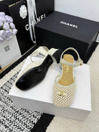 Chanel Square Toe Mary Jane Flats Off-white in Mesh fabric 602169