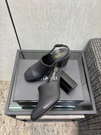 Chanel 26 Classic Chunky Heel Open Back Sandal 95 Black in Sheepskin 602497