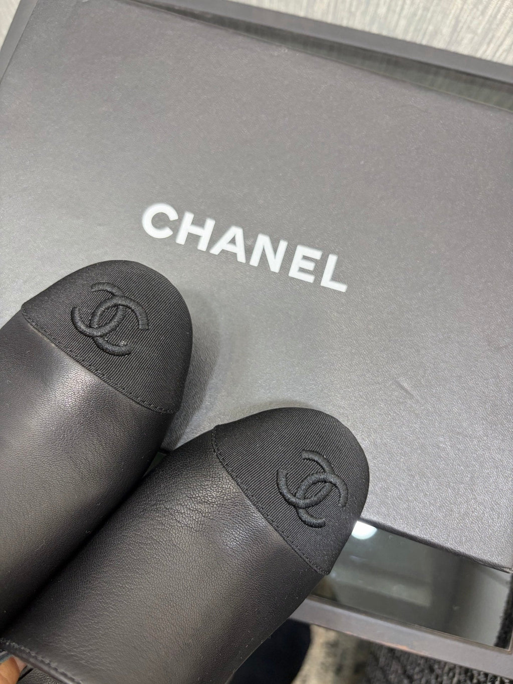 Chanel 26 Classic Chunky Heel Open Back Sandal 95 Black in Sheepskin 602497