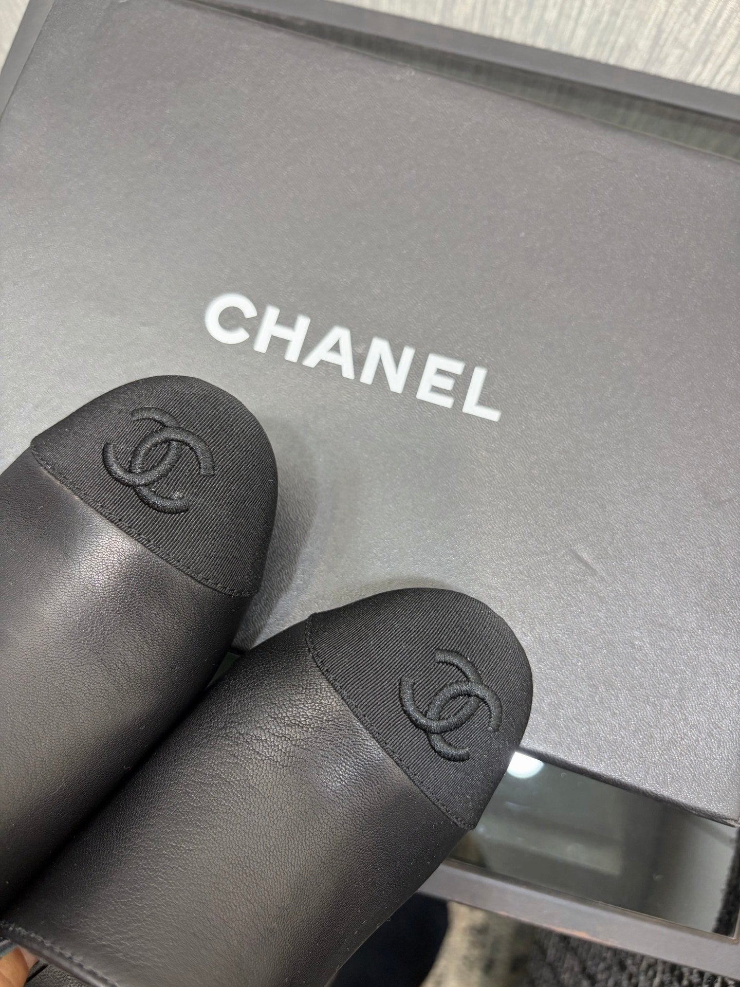 Chanel 26 Classic Chunky Heel Open Back Sandal 95 Black in Sheepskin 602497